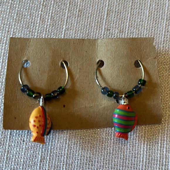 Lot of 6 fish tropic Wine Glass charms identify party Barware girls night - Picture 4 of 6